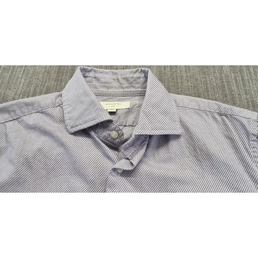 Banana Republic Dobby Dre men's Slim fit purple striped button up shirt‎ M L/S